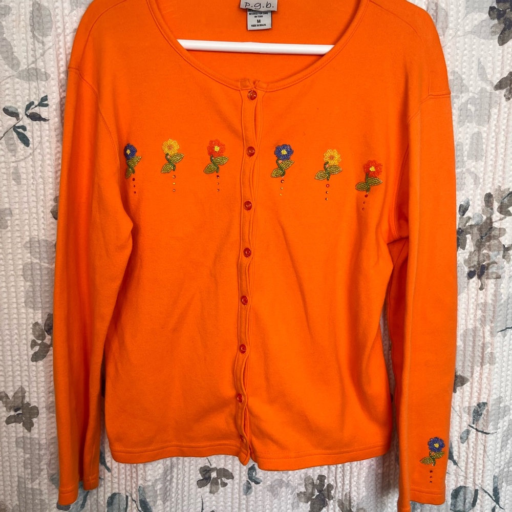 Vibrant Orange Floral Cardigan by